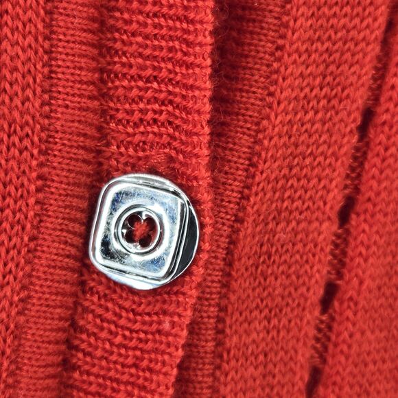 St John Cardigan Sweater Womens XL Red Wool Blend Mixed Knit Designer Luxury - Picture 4 of 11